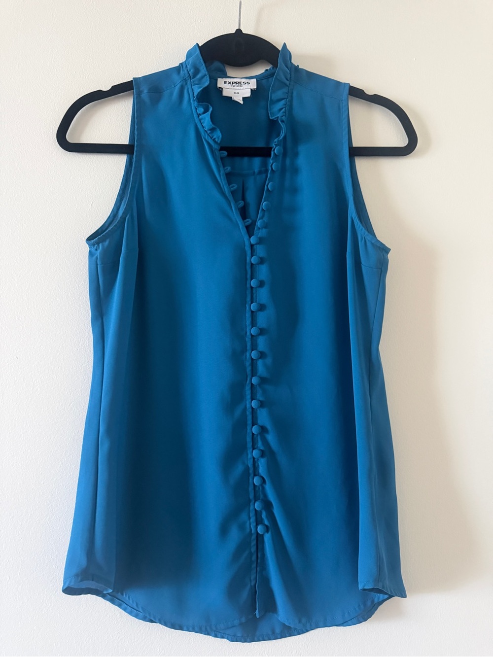 Express Women's Blue Sleeveless  Ruffle Button-Front Top